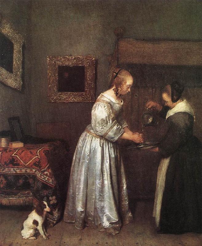 TERBORCH, Gerard Woman Washing Hands st oil painting picture